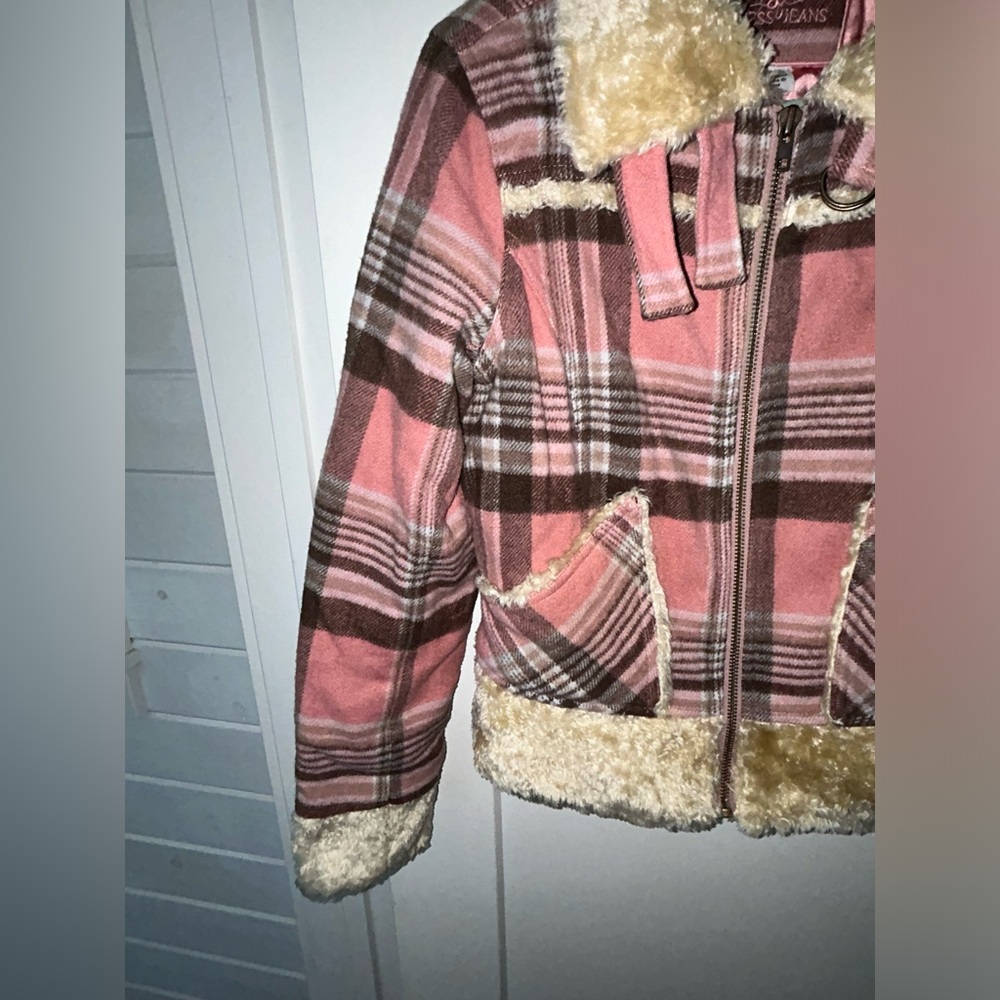 vintage Guess jeans wool blend plaid bomber coat with sherpa accents sz M EUC LN - Picture 6 of 15